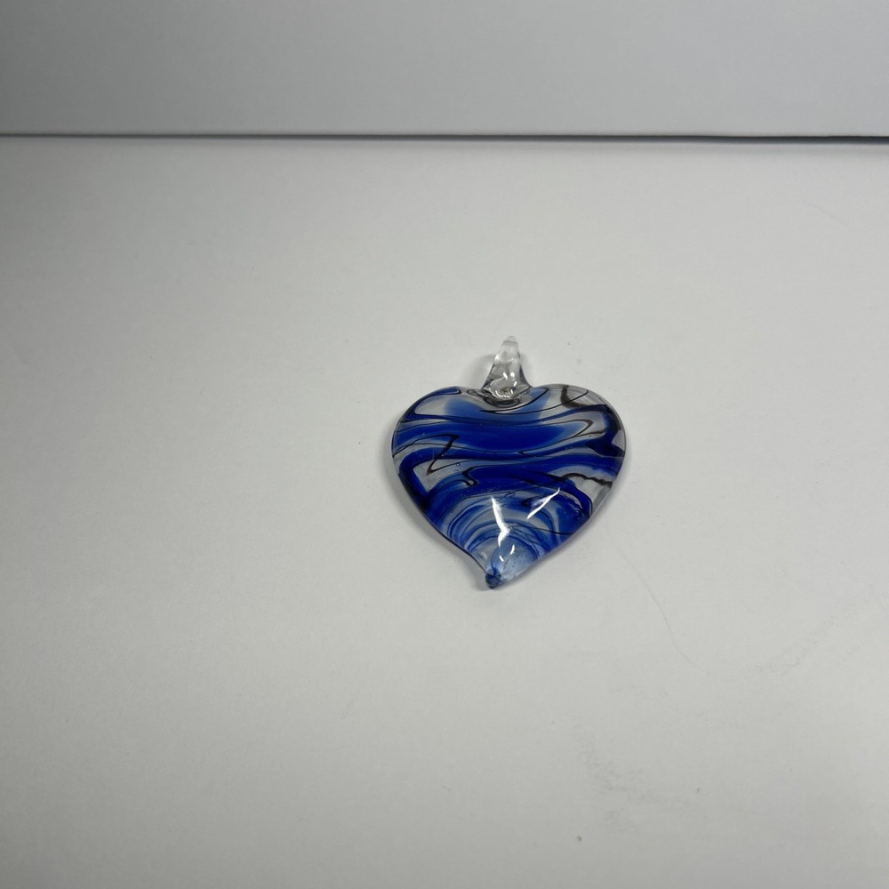2 Inch Blue & Clear Swirl Heart Pendant For Necklace
